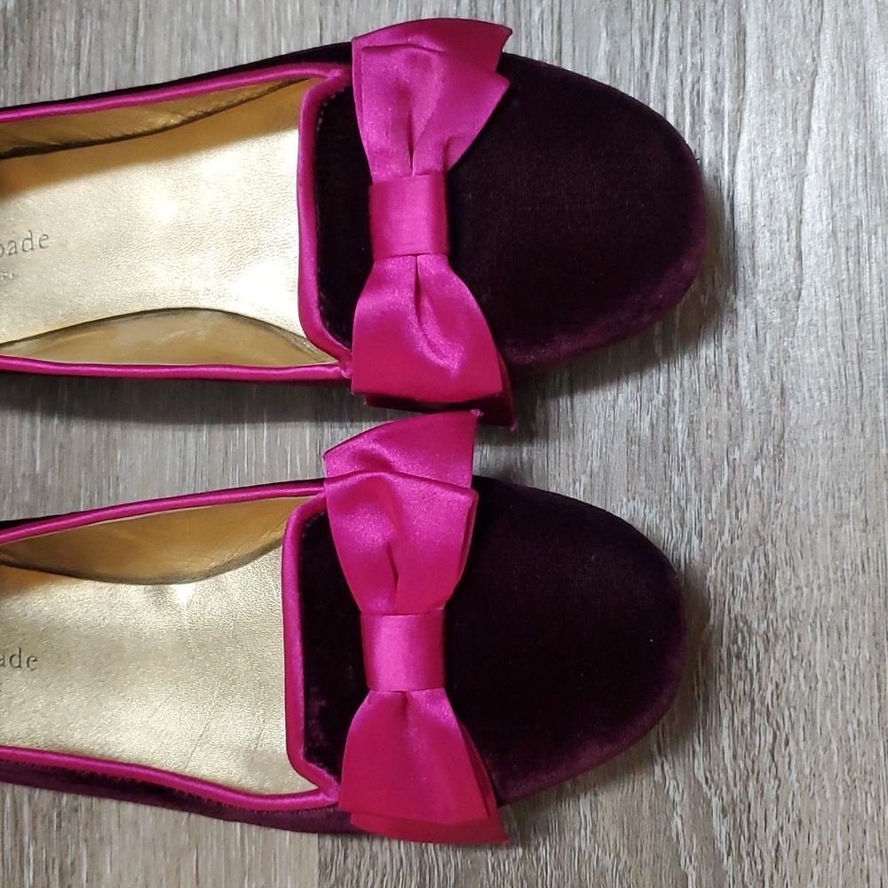 Kate Spade Astaire Velvet Loafer Bow Flat 8 Purple Fucsia
